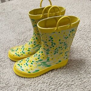 Lily & Dan Girls 13 1/2 Yellow Green Daisy Waterproof Rain Boots Floral Outdoor